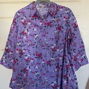 Woman Within Purple Floral Button Down Shirt